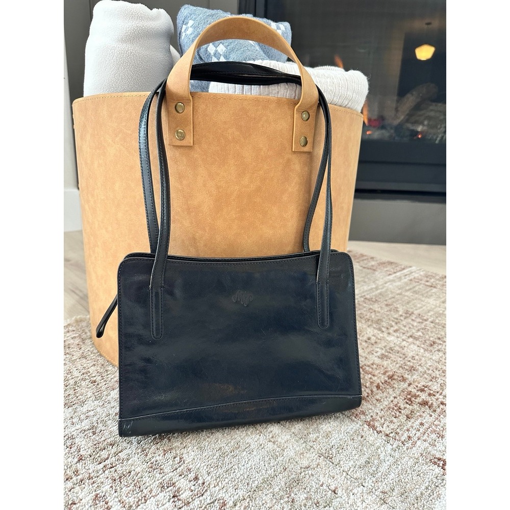 Vintage MONSAC black leather shoulder bag